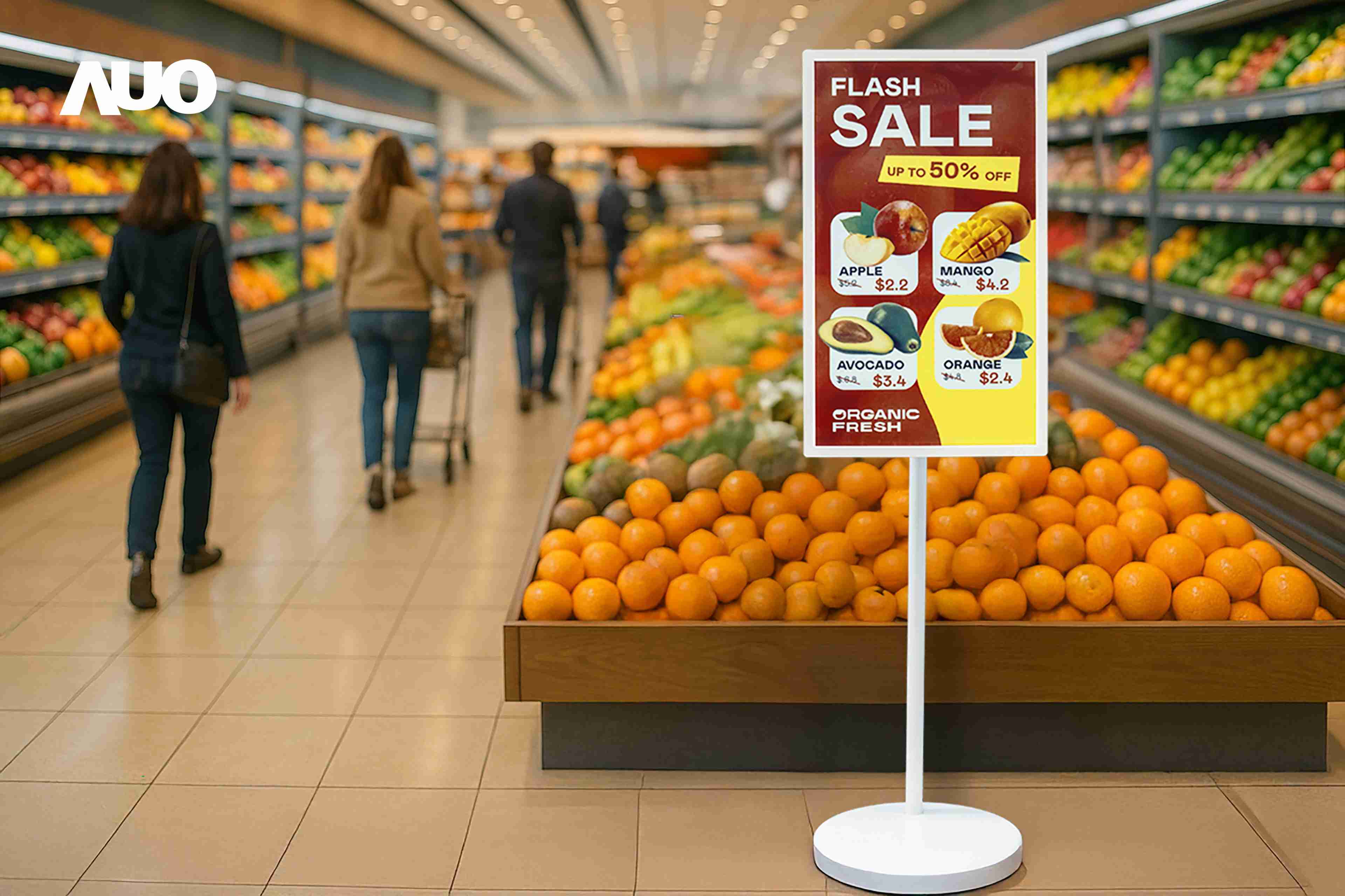 达擎首亮相低功耗、、、、全彩的〝aecoPost电子纸解决方案〞，，仅在更新画面时需要微量的电力驱动，，无需布建电线的便捷设计，，使其可灵活应用、、随意置放，，并可透过云端或行动装置app，，轻松管理及排程广告内容，，，，晋升店头营销利器。。。